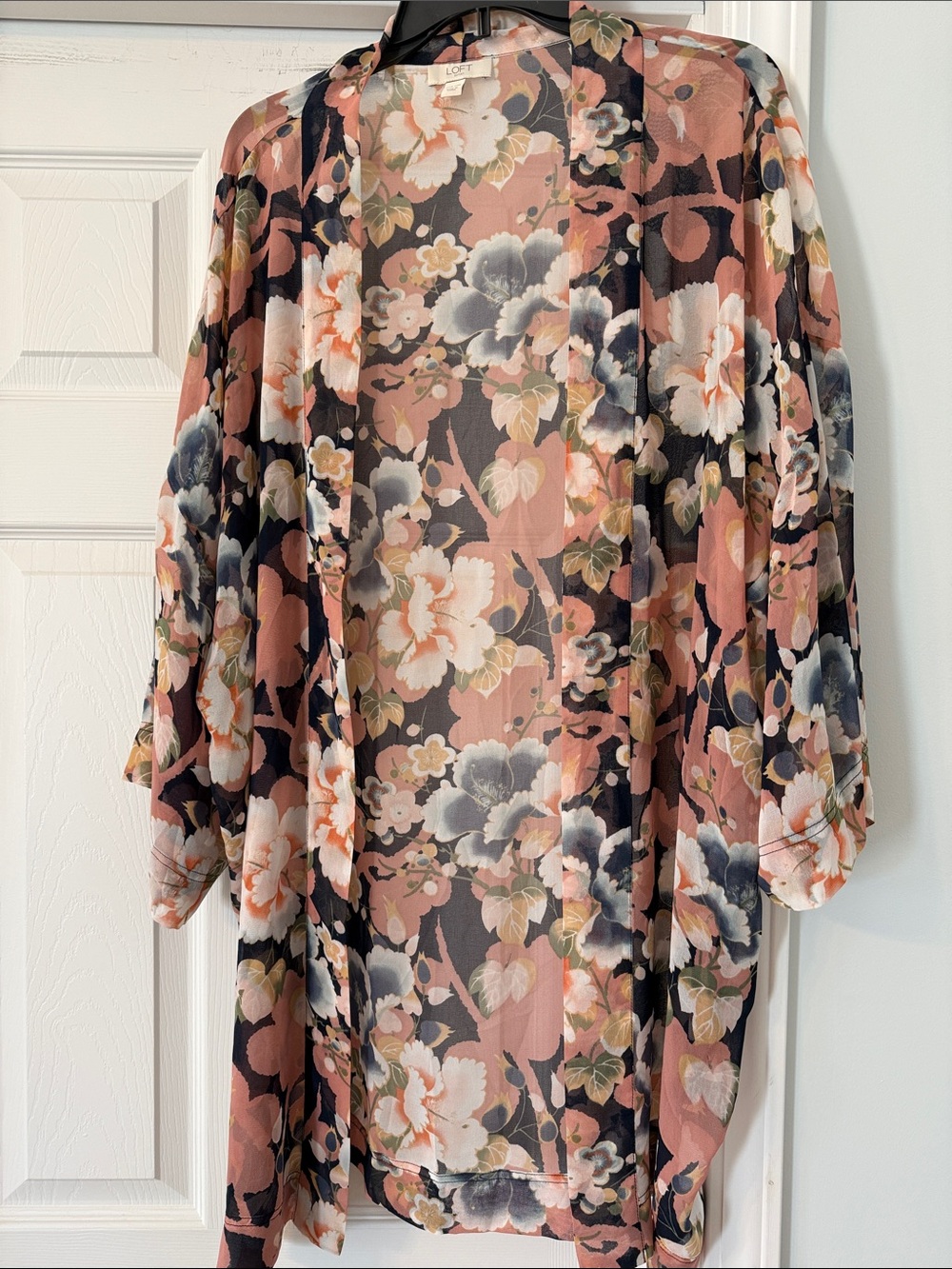 LOFT Floral Sheer Kimono in Pink, Black, Cream